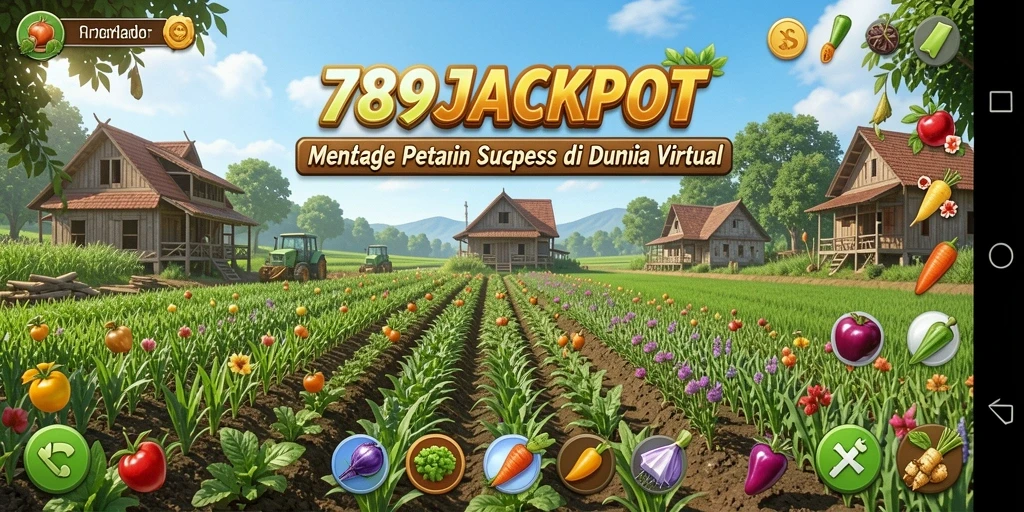 Tampilan gameplay <strong>789JACKPOT</strong> yang menampilkan ladang dan tanaman yang subur.