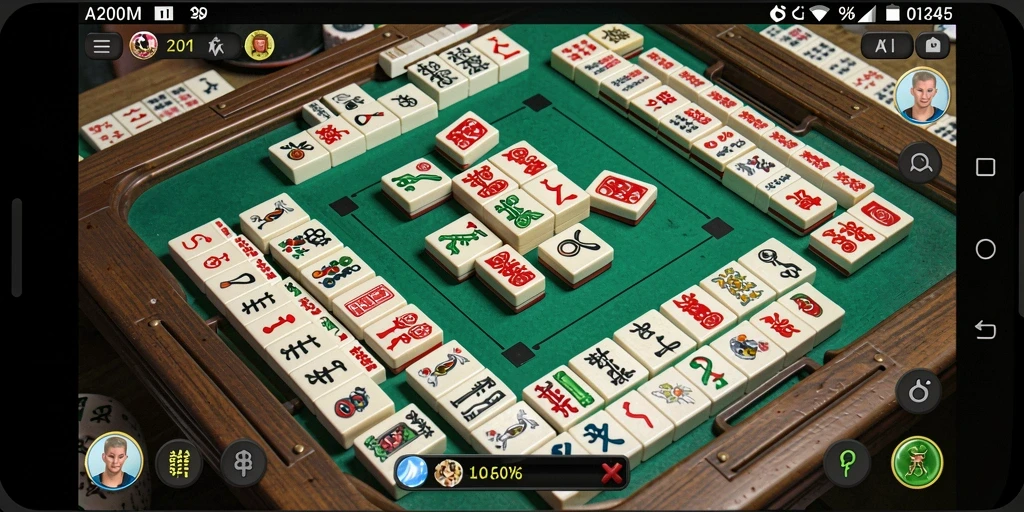 Tampilan gameplay A200M dengan ubin Mahjong yang berwarna-warni.