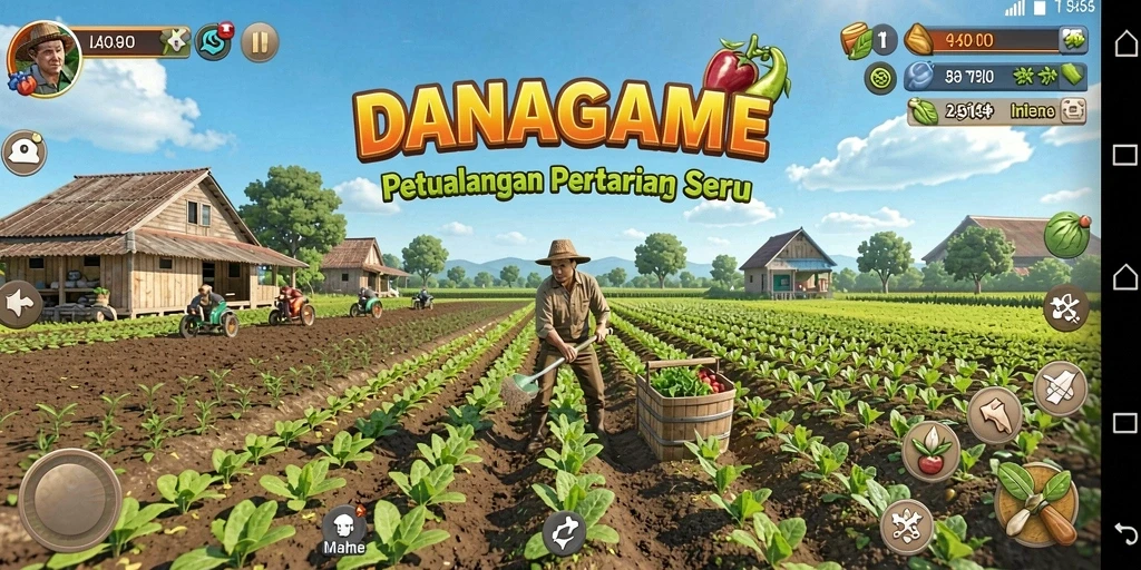 Screenshot menunjukkan aktivitas bertani yang dinamis dalam DANAGAME.