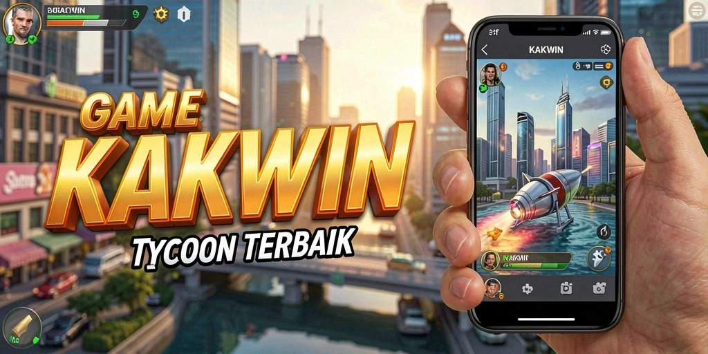 Screenshot utama KAKWIN menampilkan kelola bisnis yang seru dan menantang.
