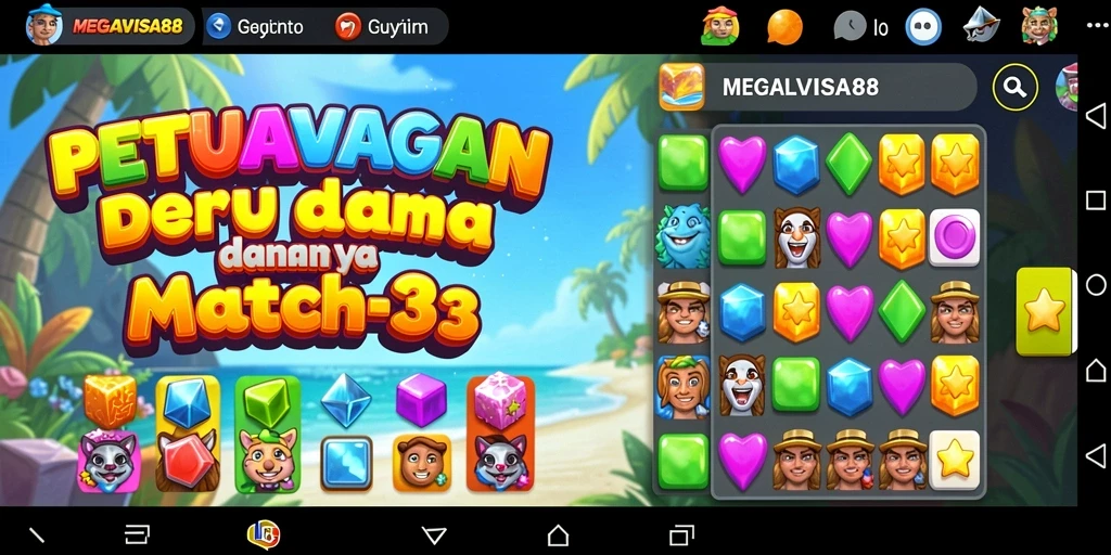 Gameplay seru MEGAVISA88 saat mencocokkan elemen Match-3.