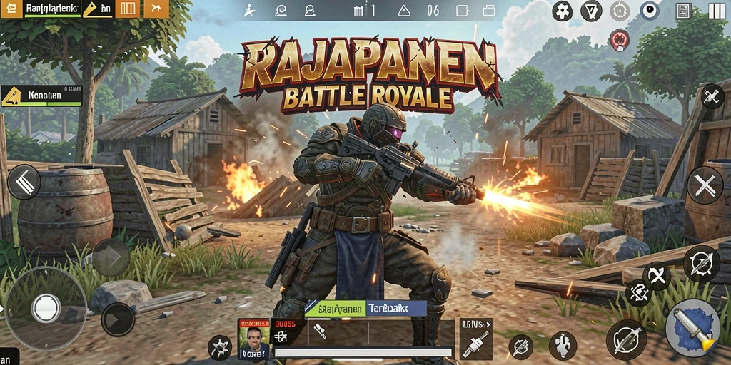 Tampilan gameplay mendebarkan dalam RAJAPANEN di medan tempur Battle Royale.