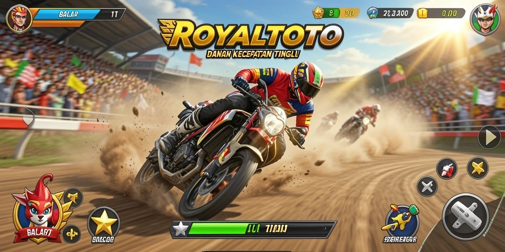 Screenshot ROYALTOTO menunjukkan aksi balap yang mendebarkan.