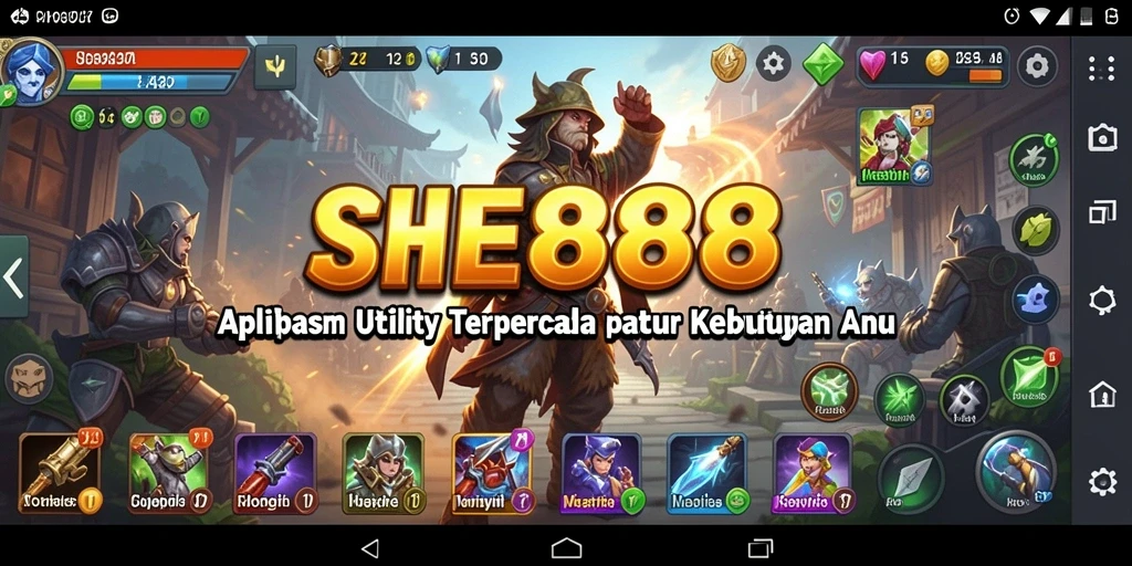 Tangkapan layar SHE888 menunjukkan antarmuka yang ramah pengguna dan fitur-fitur utama.
