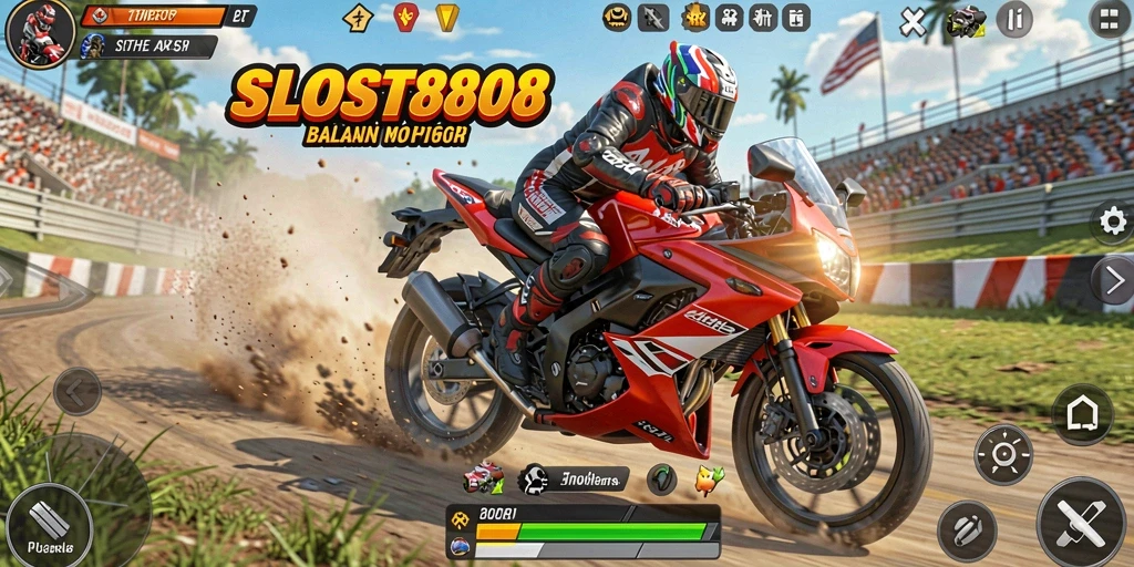 Tampilan gameplay balapan motor yang seru dan menegangkan.
