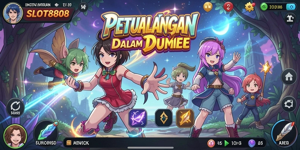 Screenshot gameplay SLOT8808 menampilkan karakter anime dan level yang menarik.