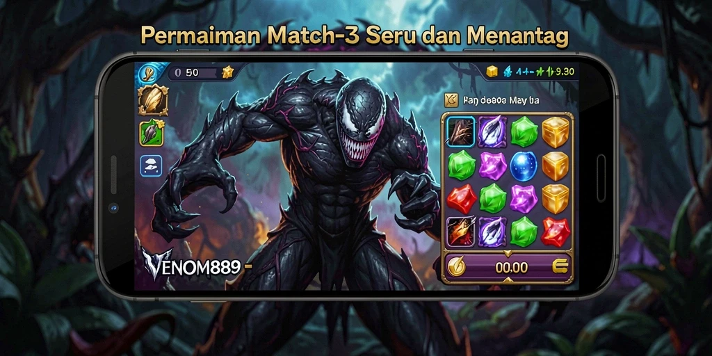 Tampilan gameplay seru di VENOM889 dengan permata berwarna-warni.